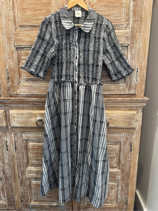 Maeve Dresses & Skirts - Maeve Anthropologie Black and White Plaid Button-Front Dress Classic Quiet Lux